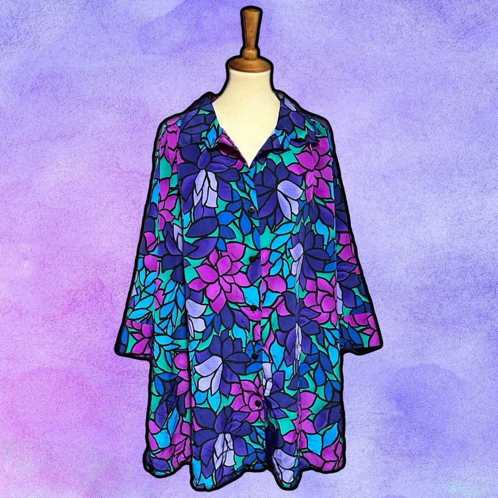 🌈 Amazing Vintage Floral Multicolor Top - Picture 2 of 5